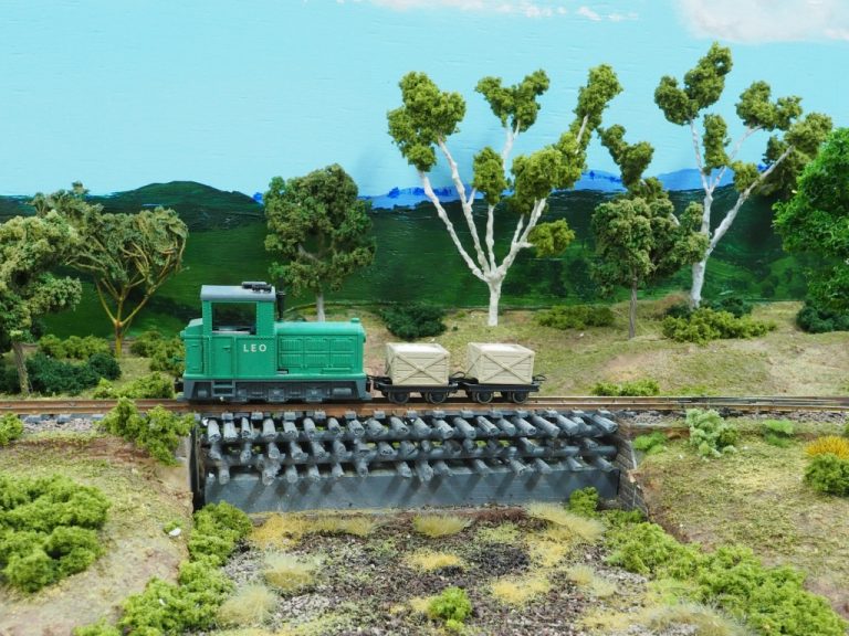 Vista of the unique log bridge perfectly recaptured in the model.